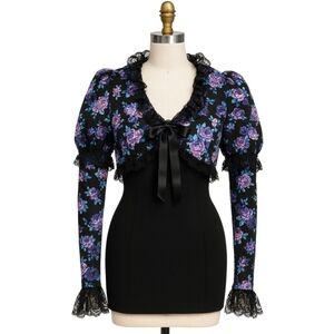 Dolls Kill Widow Frozen Over Cropped Jacket Black Floral Brocade Gothic XL NWT